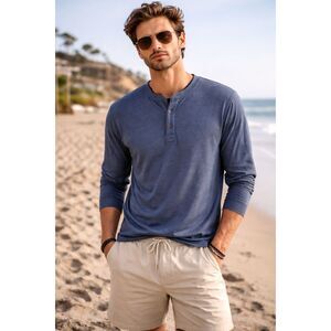 Marine Layer Blue Long Sleeve Thermal Henley Shirt Top  Mens Size Large